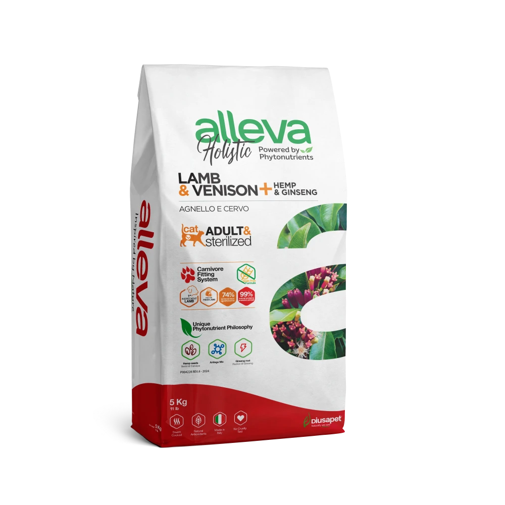 Crocchette per Gatti Holistic - Adult (Agnello e Cervo + Cannabis Sativa & Ginseng) 5 KG